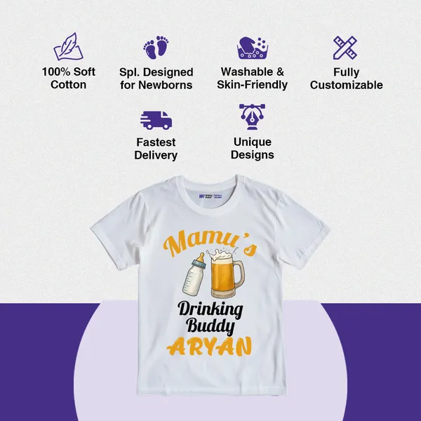Mama'S_Drinking_Buddy_Personalized_White_T-Shirt_For_Baby