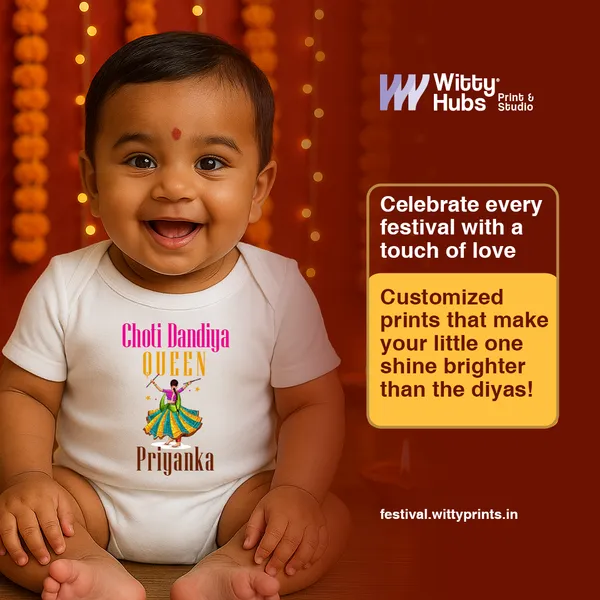 White_Cotton_Personalized_Choti_Dandiya_Queen_Baby_Onesie