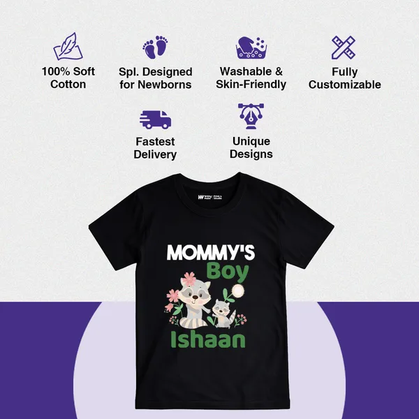 Black_Cotton_Mommy'S_Boy_Ishaan_Personalized_T-Shirt_For_Kids