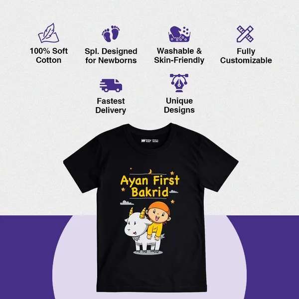 Customized_First_Bakrid_Print_Black_Cotton_T-Shirt_For_Kids