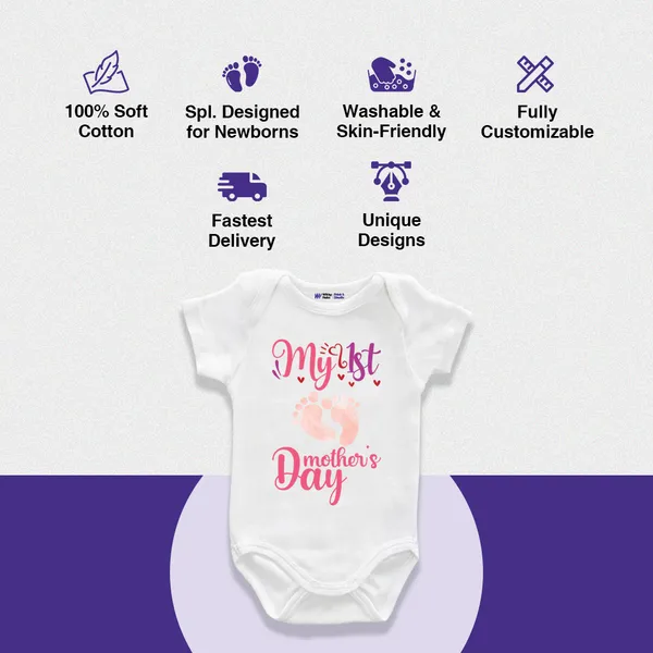My_1St_Mother'S_Day_Pink_Footprint_White_Onesie_For_Baby_Girls