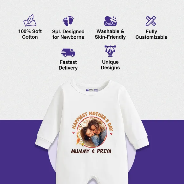 White_Cotton_Happiest_Mother'S_Day_Personalized_Baby_Romper