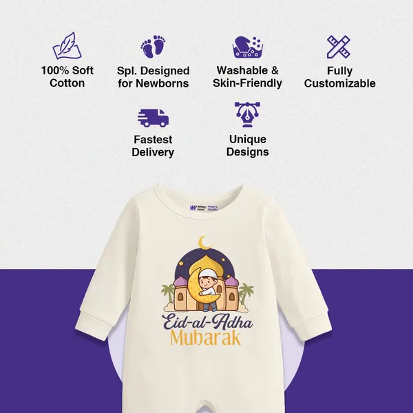 White_Cotton_Eid_Al_Adha_Mubarak_Printed_Romper_For_Newborns