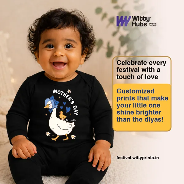 Black_Cotton_Mother'S_Day_Duckling_Print_Romper_For_Baby