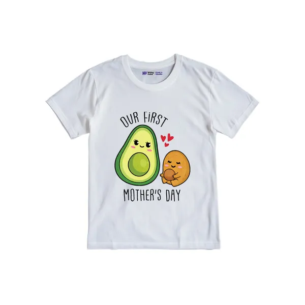 Our_First_Mother'S_Day_Avocado_Graphic_White_Cotton_T-Shirt_For_Kids