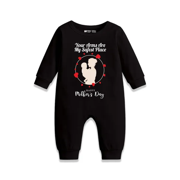 Black_Full_Sleeve_Romper_For_Baby_With_Mother'S_Day_Print