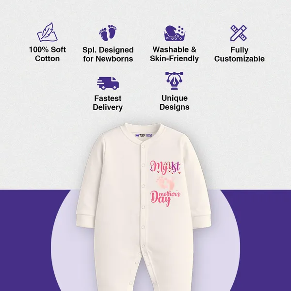 White_Cotton_My_1St_Mother'S_Day_Full_Sleeve_Romper_For_Baby