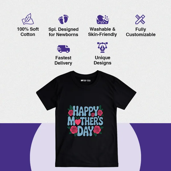 Black_Cotton_Happy_Mothers_Day_Floral_Print_T-Shirt_For_Babies