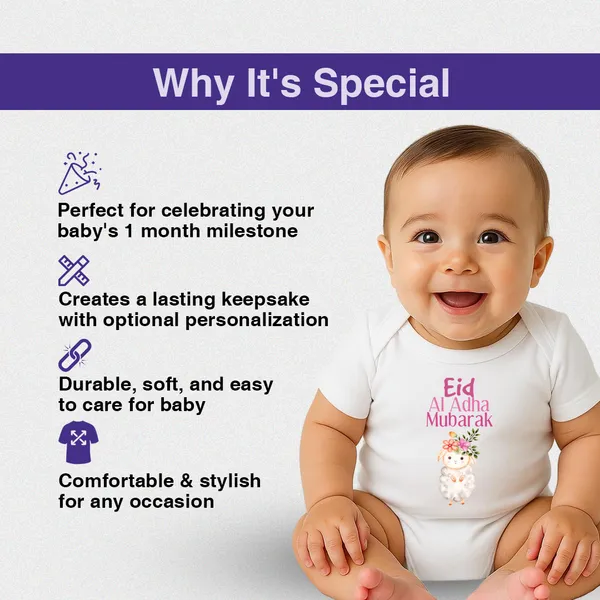 White_Eid_Al_Adha_Mubarak_Floral_Sheep_Print_Baby_Romper