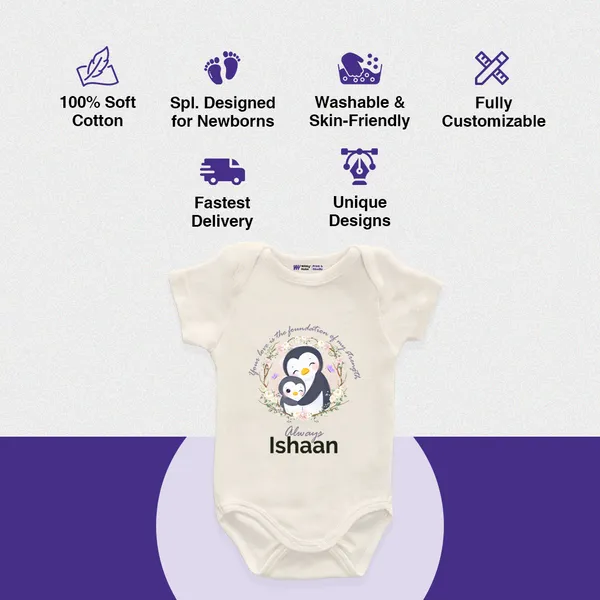 White_Penguin_Print_Personalized_Baby_Onesie_For_1_Month_Milestone