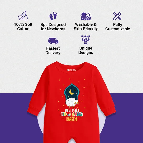 Red_Cotton_Eid_Al_Adha_Kareem_Romper_For_Baby