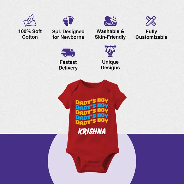Red_Cotton_Daddy'S_Boy_Customized_Baby_Romper