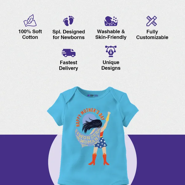 Blue_Happy_Mother'S_Day_Wonder_Woman_Print_Romper_For_Baby