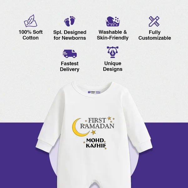 White_First_Ramadan_Customized_Full_Sleeve_Romper_For_Baby