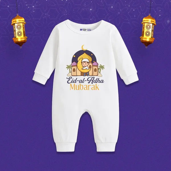 White_Eid_Al_Adha_Mubarak_Printed_Full_Sleeve_Romper_For_Baby
