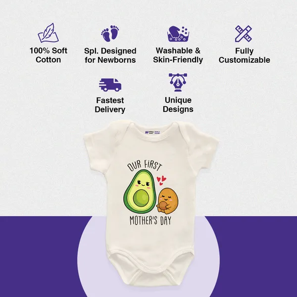 Our_First_Mother'S_Day_Avocado_Print_White_Cotton_Onesie_For_Baby