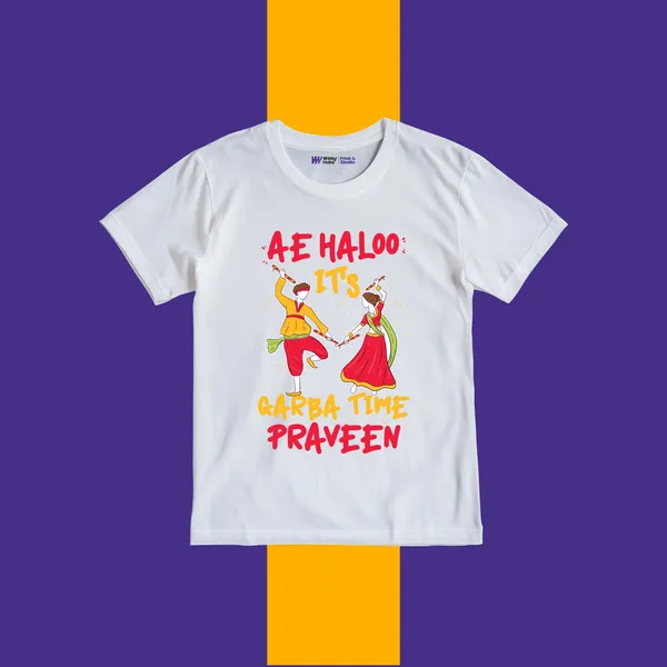 White_Cotton_Navratri_Festival_Printed_T-Shirt_For_Kids