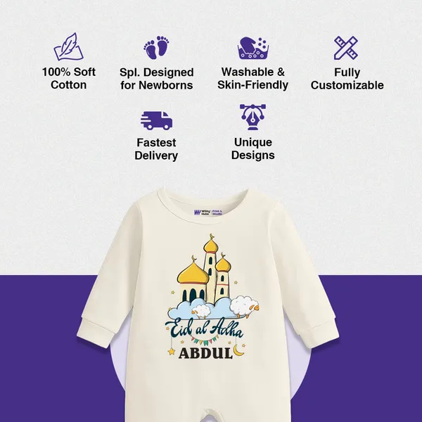 White_Eid_Al_Adha_Customized_Print_Romper_For_Baby
