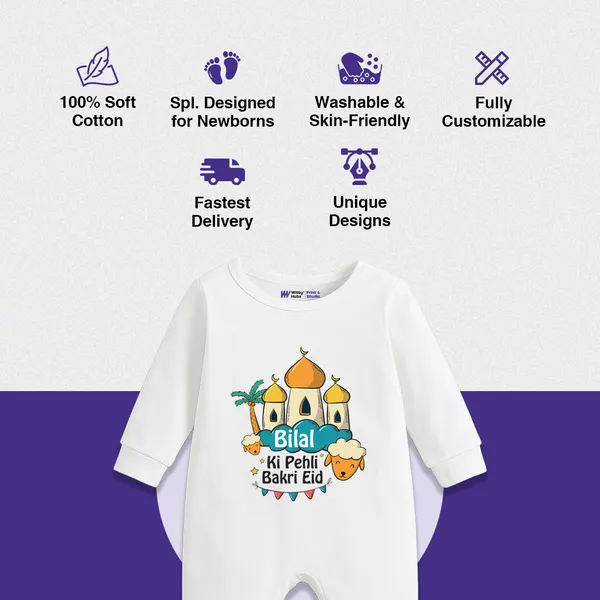 White_Cotton_Bakri_Eid_Themed_Full_Sleeve_Romper_For_Baby