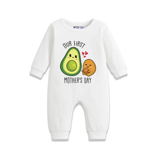 White_Cotton_Our_First_Mother'S_Day_Avocado_Print_Romper_For_Baby