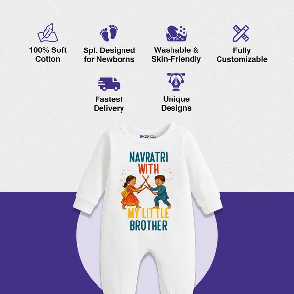 White_Cotton_Full_Sleeve_Navratri_With_Brother_Baby_Romper