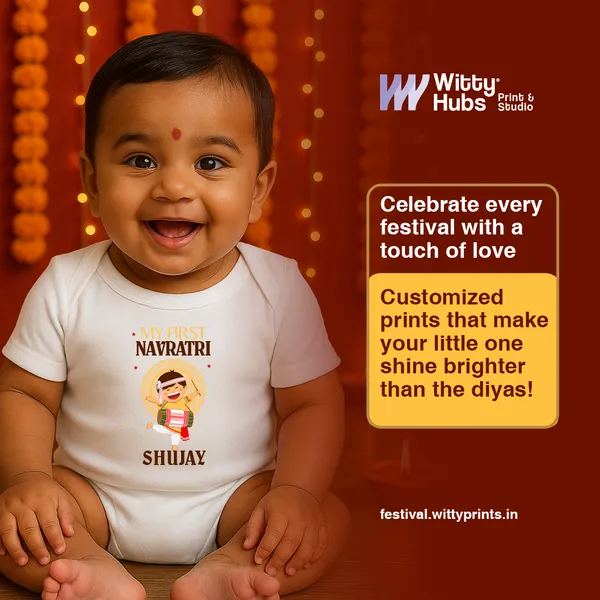 My_First_Navratri_Personalized_White_Cotton_Baby_Onesie