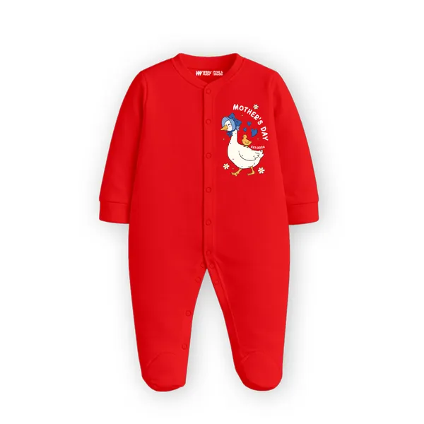 Red_Cotton_Mother_Duck_Printed_Footie_Romper_For_Babies
