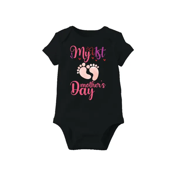 Black_Cotton_My_1St_Mother'S_Day_Printed_Baby_Bodysuit