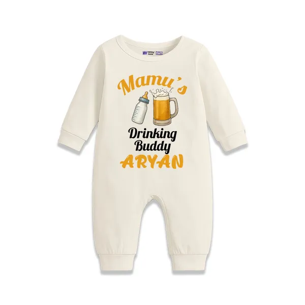 Cream_Cotton_Mamu'S_Drinking_Buddy_Print_Romper_For_Baby_Boys