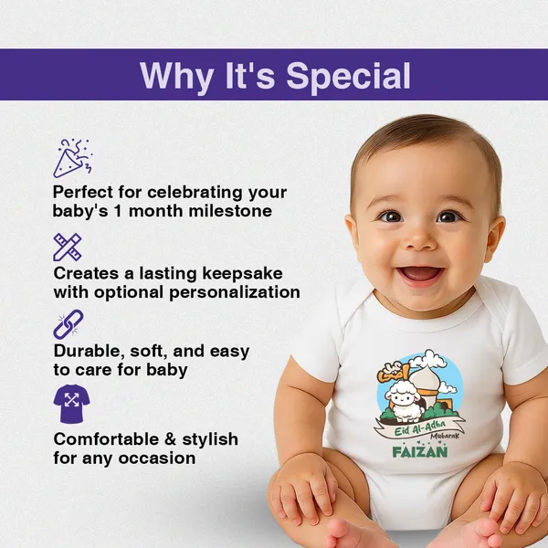 White_Cotton_Eid_Al_Adha_Print_Baby_Onesie_With_Custom_Name