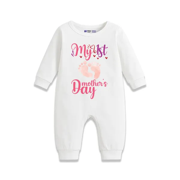 White_Cotton_My_1St_Mother'S_Day_Romper_For_Baby