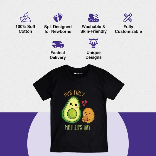 Black_Cotton_Our_First_Mother'S_Day_Graphic_T-Shirt_For_Baby