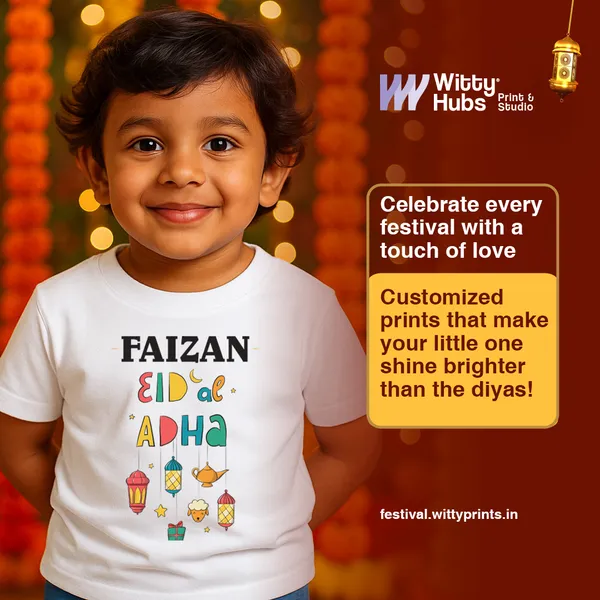 Customized_Eid_Ka_Adha_Print_White_Cotton_T-Shirt_For_Kids