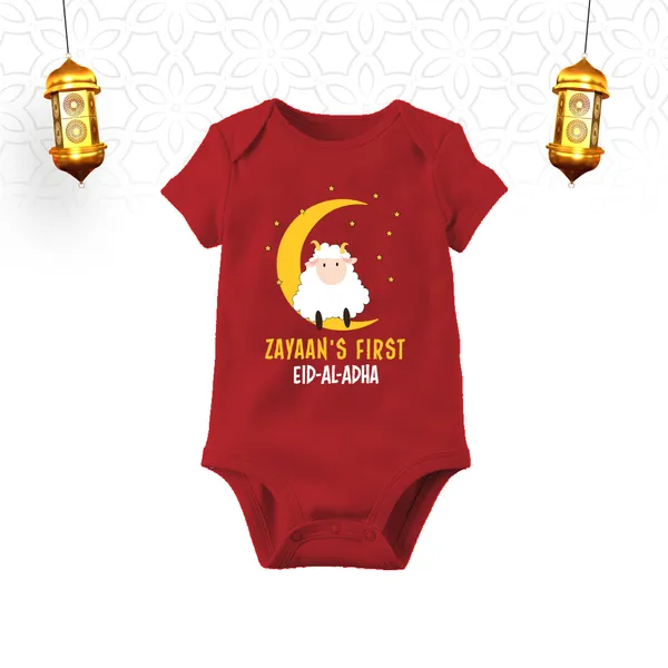 Red_Cotton_First_Eid_Al_Adha_Baby_Bodysuit_With_Sheep_And_Moon_Print