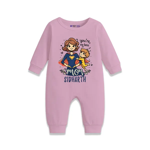 Pink_Cotton_Romper_With_Mom_You'Re_My_Hero_Print_For_Baby