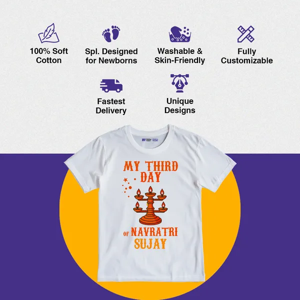 White_Cotton_Third_Day_Of_Navratri_T-Shirt_For_Kids