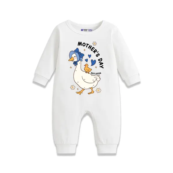 White_Cotton_Mother'S_Day_Full_Sleeve_Romper_For_Baby