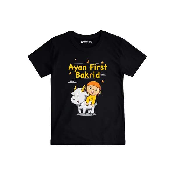 Customized_First_Bakrid_Print_Black_Cotton_T-Shirt_For_Kids