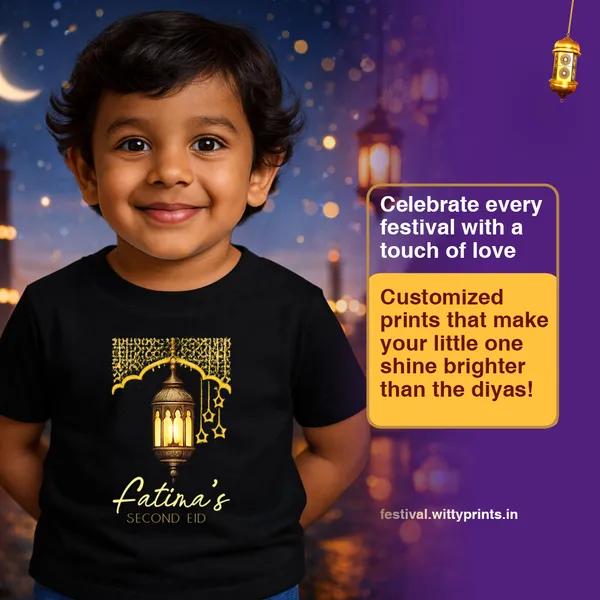 Fatina'S_Second_Eid_Customized_Black_Cotton_T-Shirt_For_Kids