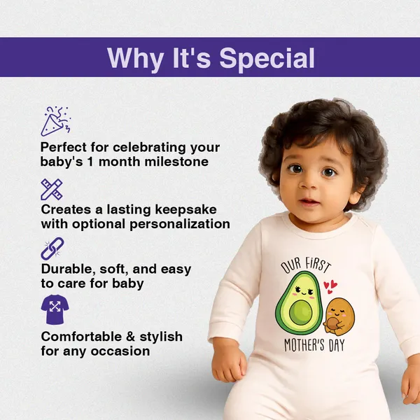 Our_First_Mother'S_Day_Avocado_Print_White_Romper_For_Baby