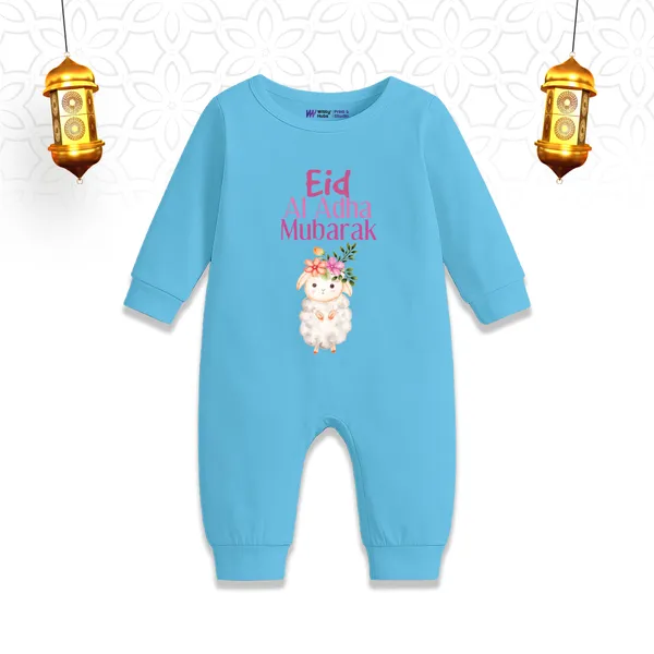 Blue_Cotton_Eid_Adha_Mubarak_Printed_Romper_For_Newborns