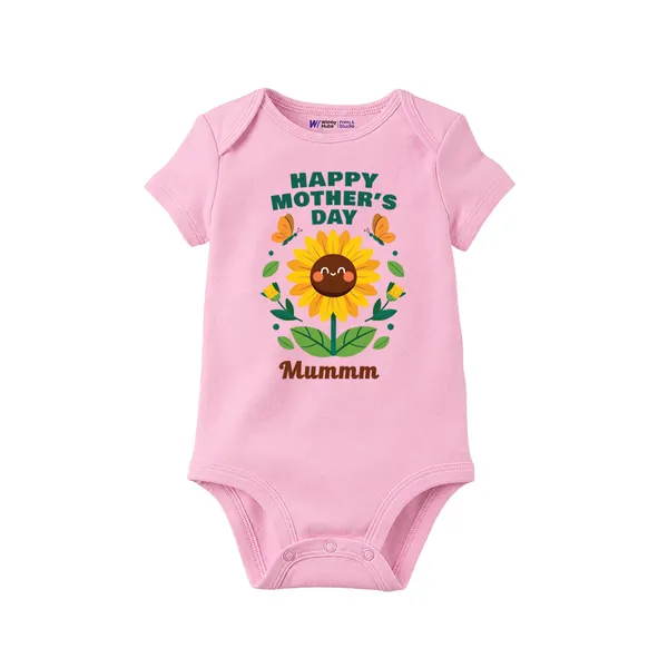 Pink_Cotton_Happy_Mother'S_Day_Sunflower_Printed_Onesie_For_Baby
