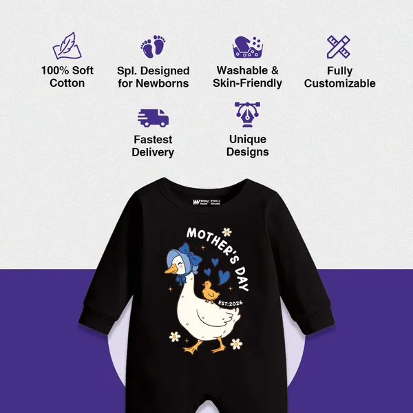 Black_Cotton_Mother'S_Day_Duckling_Print_Romper_For_Baby