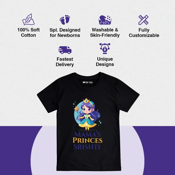 Customized_Black_Cotton_Mama'S_Prince_T-Shirt_For_Kids