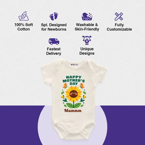 Cream_Cotton_Happy_Mother'S_Day_Sunflower_Print_Bodysuit_For_Baby