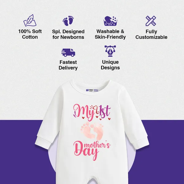 White_Cotton_My_1St_Mother'S_Day_Romper_For_Baby