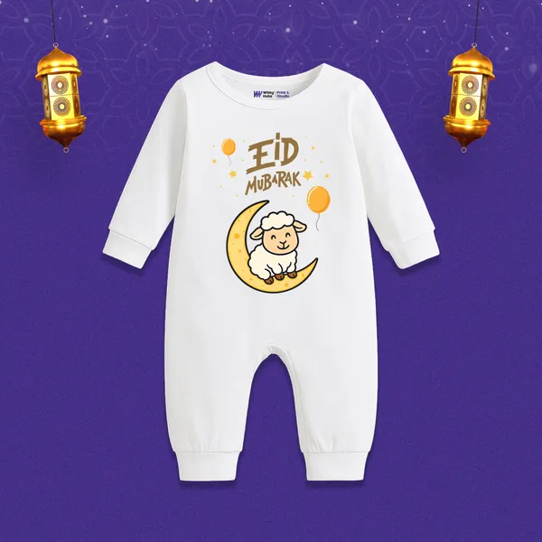White_Cotton_Eid_Mubarak_Long_Sleeve_Romper_For_Baby