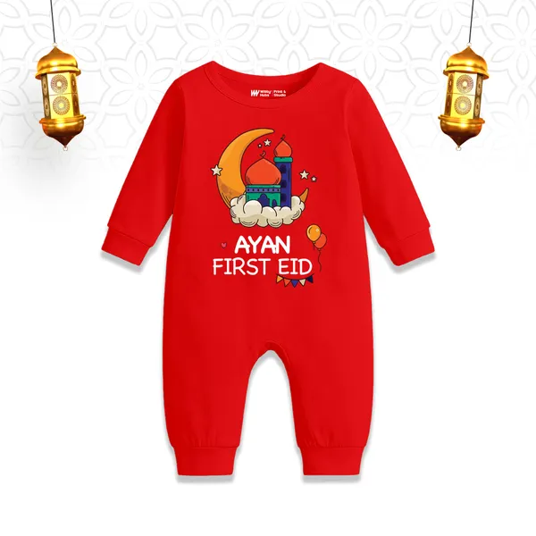 Red_Cotton_First_Eid_Printed_Romper_For_Baby