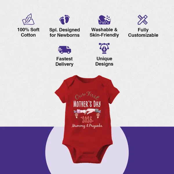Our_First_Mother'S_Day_2026_Red_Cotton_Romper_For_Baby