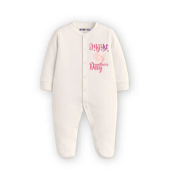 White_Cotton_My_1St_Mother'S_Day_Full_Sleeve_Romper_For_Baby